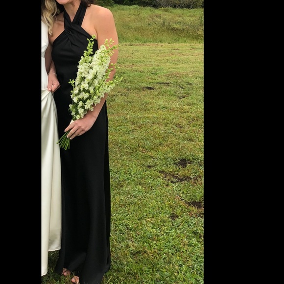 BHLDN Ruby Twist Halter Satin Gown Black -Size 4 - Picture 2 of 4